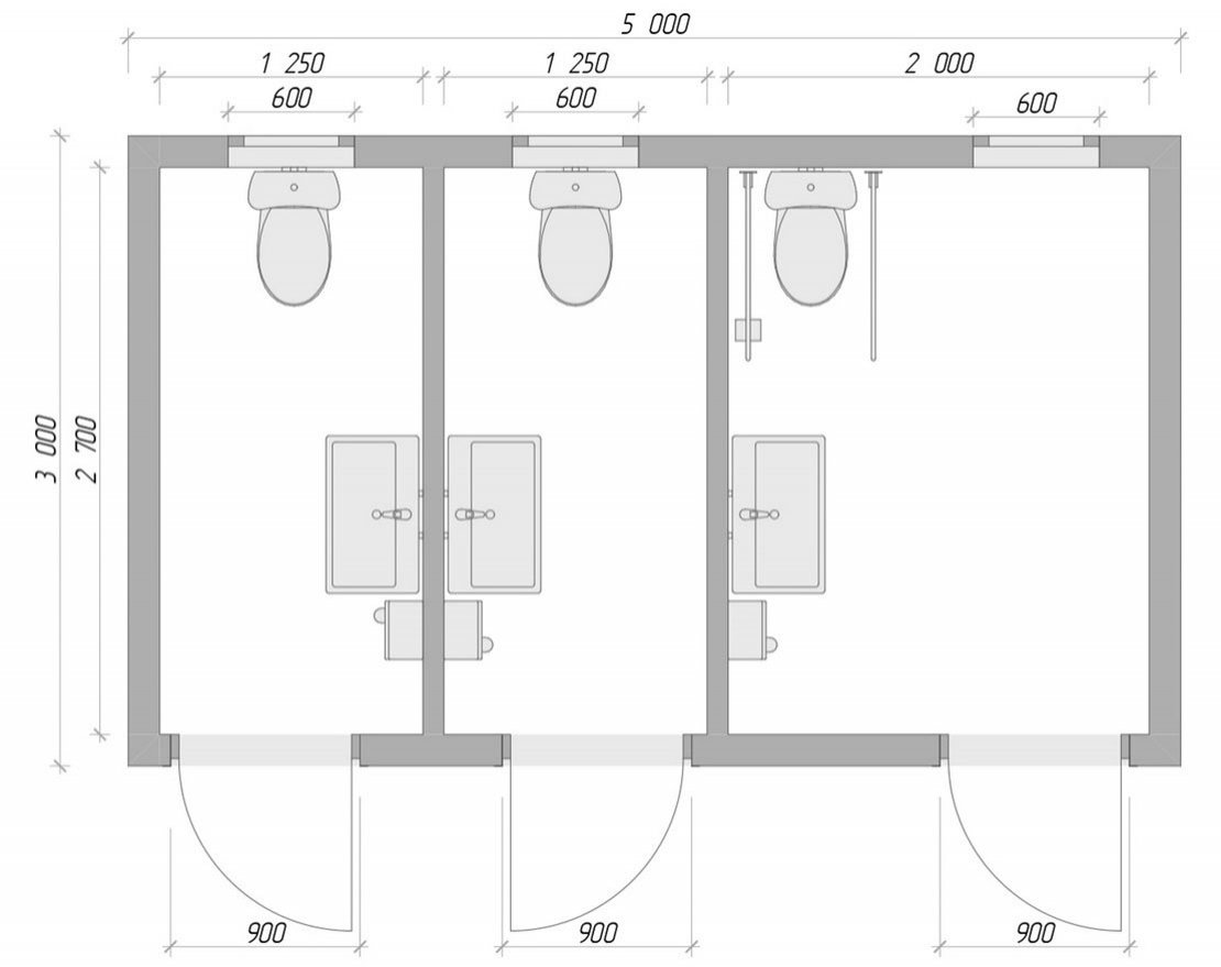 Туалетный модуль МЖ + МГН (Для подключения к воде и канализации) - вид 3